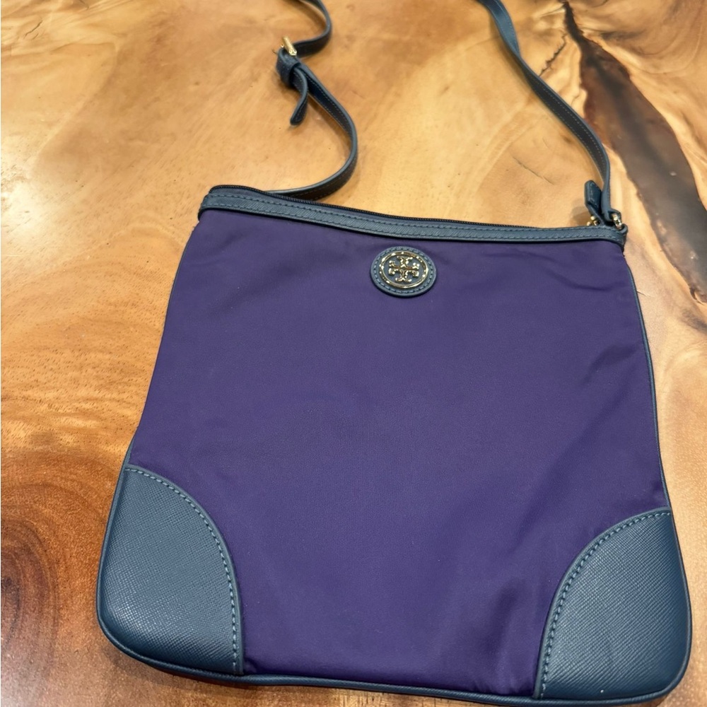 Tory Burch Purple and Gray Crossbody Bag with Minimalist Design